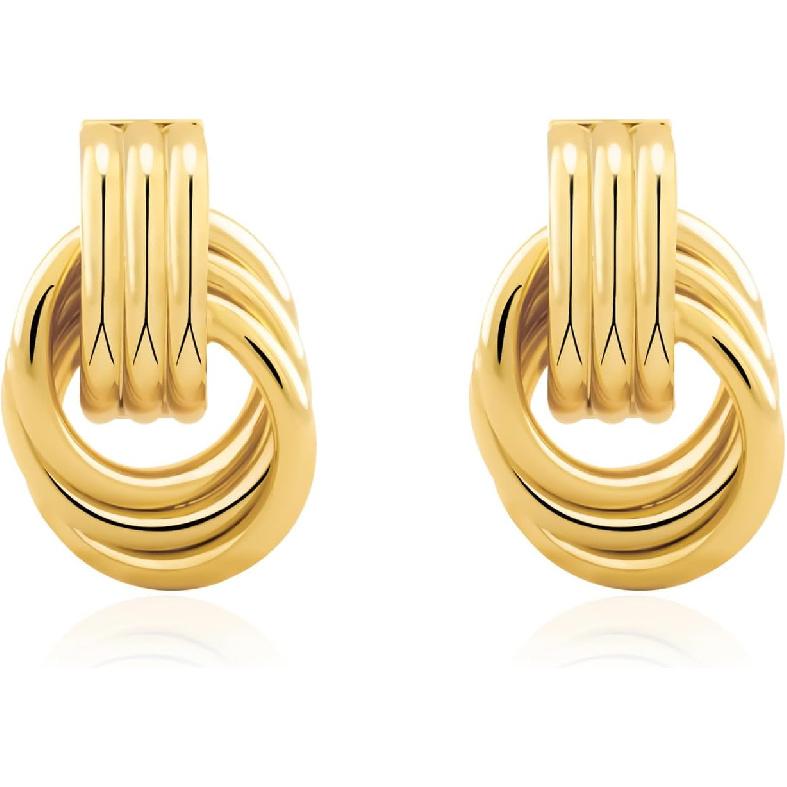 NIXMAX Chunky Gold Knot Earrings for Women Trendy Statement Dangle Earrings | 14K Gold Silver Plated, Fashion Drop Earrings, Hypoallergenic