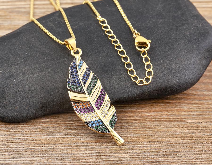 Nidin 6 Styles Irregular Patterns Elegant Feather Pendant Gold Plated Chain Necklaces For Women Accessories Bohemia Jewelry Gift