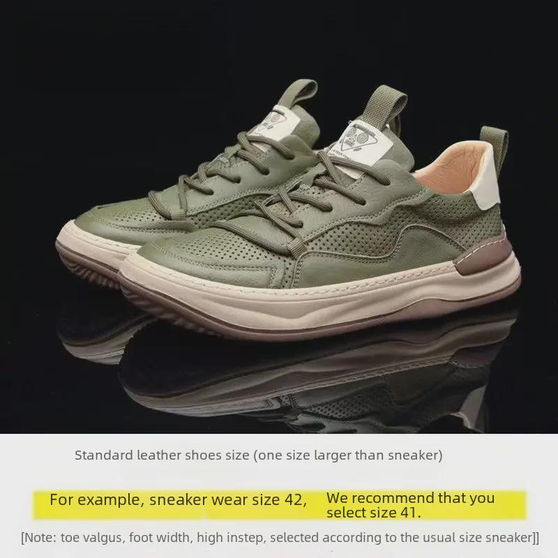 Pánské evropské boty z pravé kůže s tlustou podrážkou, prodyšné, ležérní, bílé - Trend pro jaro 2025