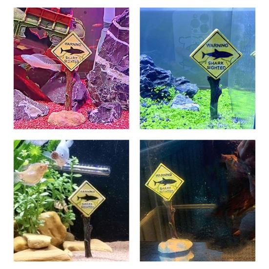 Aquarium Decoration Ornament Cartoon Resin Artificial Shark Warning Sign Landscaping Accessories for Fish Tank Aquarium Background