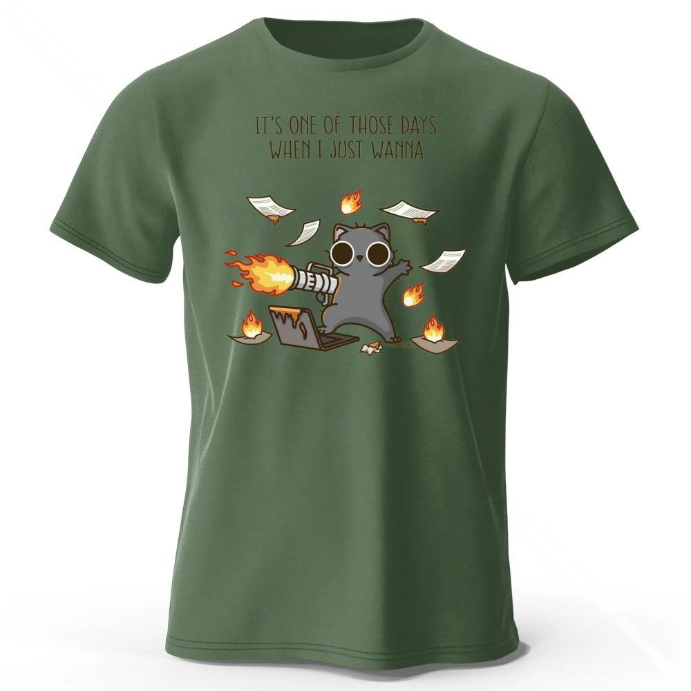 New Irritable Kitten Mens Daily Casual Pure Cotton Short Sleeved Adult Fitness Sports Plus Size Loose Tshirt Street Top