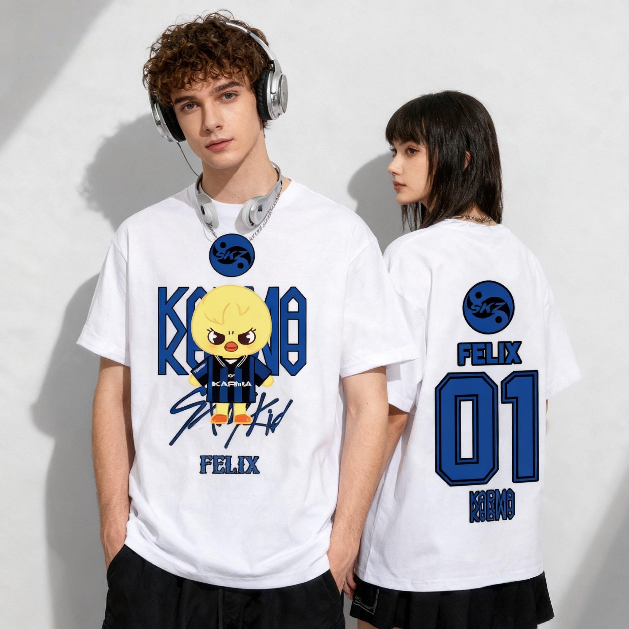 

25/26 Hot Selling KPOP KARMA HYUNJIN Cartoon Print Oversized Casual Cute Fashion T-shirt Korean Fashion Fan T-shirt Harajuku Top S