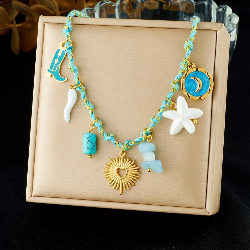 Ocean Themed Necklace for Women Starfish Shell Turtle Pendant Trendy Sea Creature Charm Jewelry