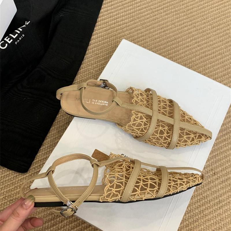 Fashion Bailamos Summer New Women Sandals Fashion Mesh Ladies Elegant Sandals Soft Beach Slides Flat Heel Dress Shoes Mujer