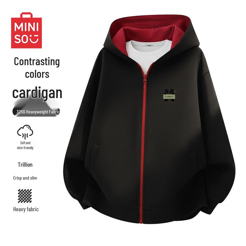 MINISO Men's Relaxed Fit Hooded Zip-Up Sweatshirt