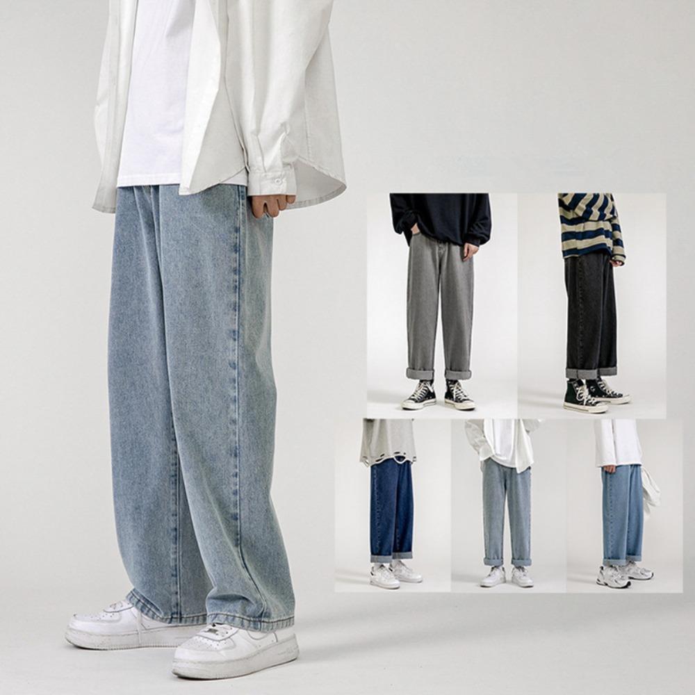 

Новые корейские модные мужские повседневные джинсы до щиколотки, классические мужские прямые джинсовые широкие брюки, светло-голубые, серые, черные, 3XL