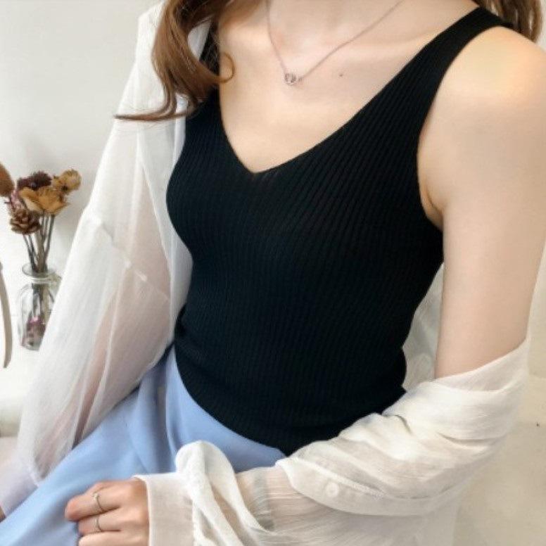 New Summer Women's Clothing, Ice Silk Knitted Vest, Women's Sleeveless Top, Slimming, Bottoming Suspender, Trendy Outer Wear