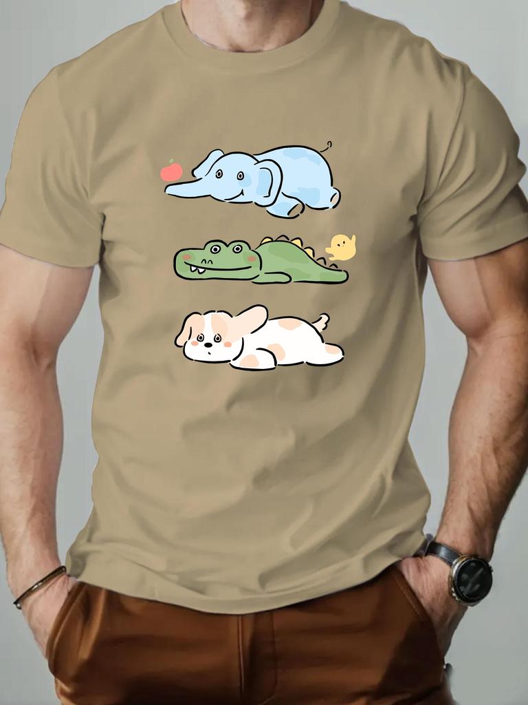 Men's Cartoon Printed T-Shirt 100% Cotton Round Neck Casual Short Sleeve Summer Fashion High Quality Gym Round T-Shirt