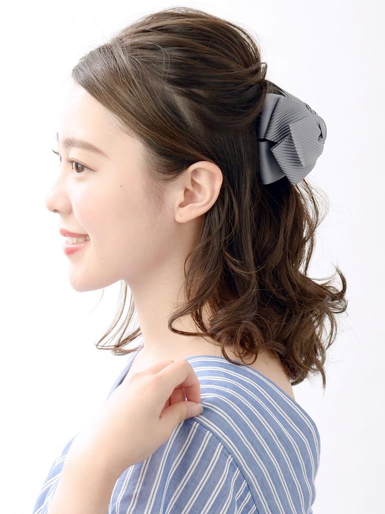 VINGTAINE Voluminous Satin Ribbon Hair Hair Hair Clip, Elegant, Daily, Office, Clip, Accessory, Gray, H-1004-GY-