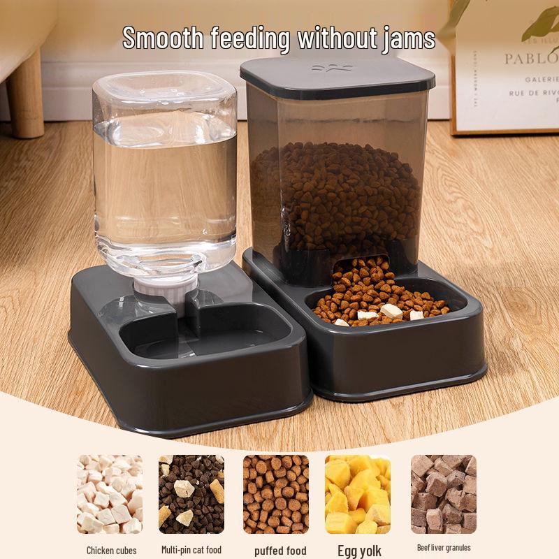 Automatischer Trinkbrunnen für Katzen und Hunde mit Doppelnapf-Futterspender