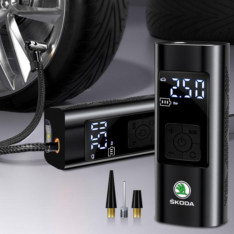 1Pcs Car Tire Inflator Smart Digital Inflatable Pump Emblem Accessories For Skoda SCALA Superb Octavia 2 3 A4 A5 Fabia Kamiq Kapoq Kodiaq Rapid