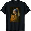 Girl With A Pearl Earring Holding Cat Funny Painting Novelty T-Shirt