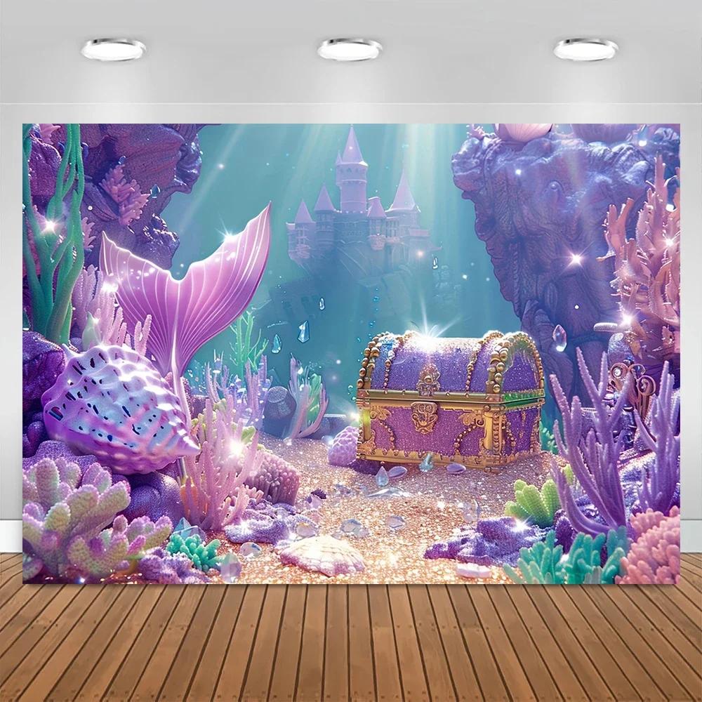 Jmg Household Supplies Underwater Castle Mermaid Birthday Backdrop – Kids' Party & Baby Shower Decor, Photography Banner-Tapestry