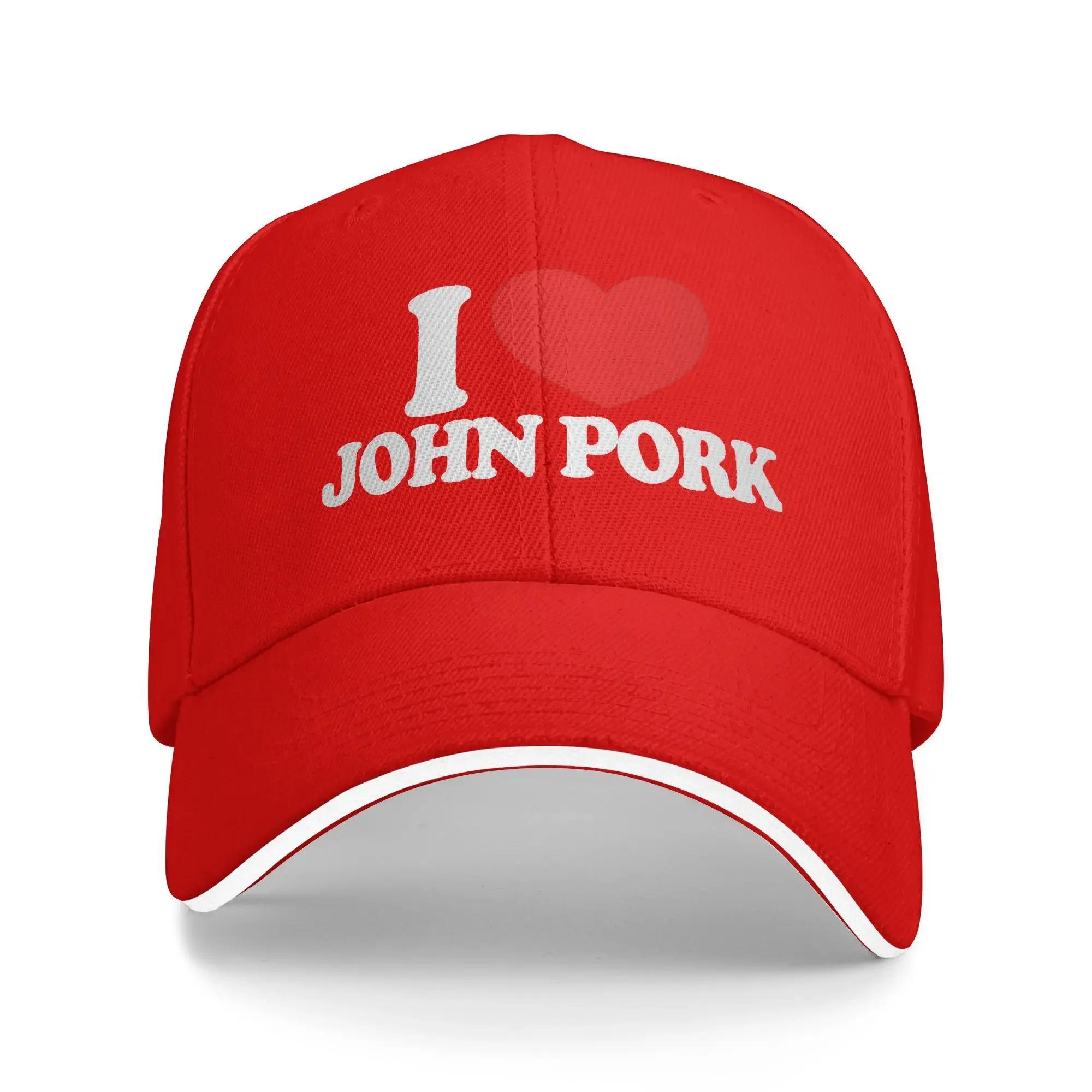 I Love John Pork Red Heart Baseball Cap White Letter Print Running Hippie Trucker Hat Unisex-Teens Streetwear Baseball Caps One Size