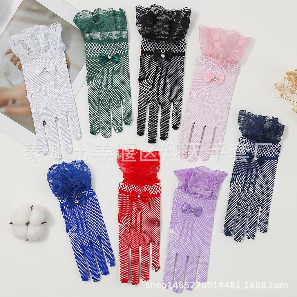 Girls Lolita Lace Fishnet Gloves Women Bridal Ceremony Etiquette Mesh Thin Mittens Gothic Punk Sexy Glove Black White Soft