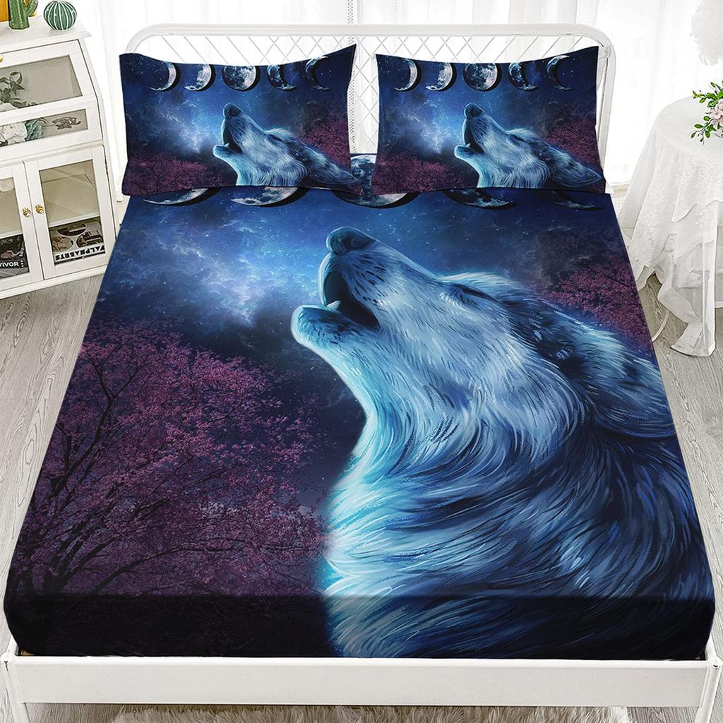Galaxy Wolf Duvet Cover Set Full Size, Bedding Set for Boys Girls, Wolf Head Printed Duvet Cove Set 1 Quilt Cover 2 Pillowcases