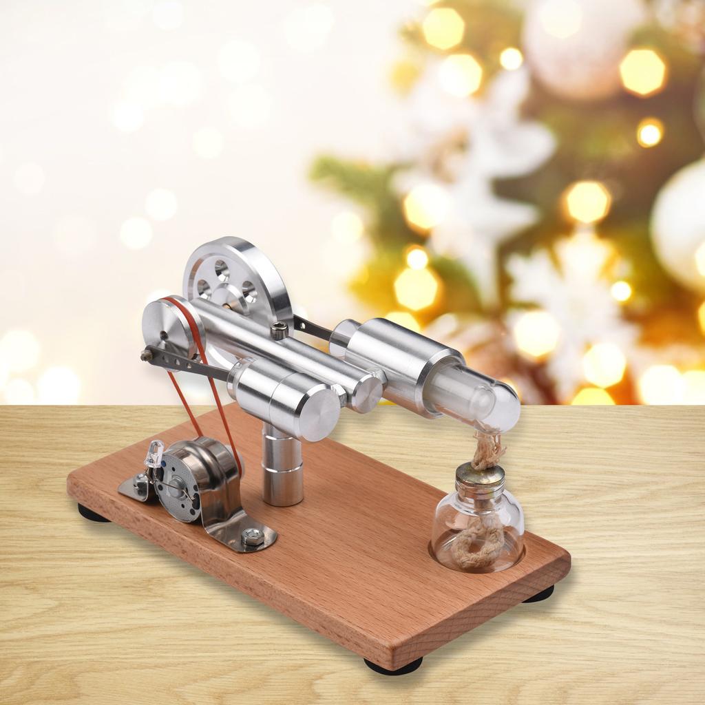 Stirling Engine Kit Electricity Generator Hot Air Motor Model with LED Light Flywheel Design