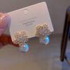 Luxury Temperament Sparkle Snowflake Zircon Pearl Stud Earrings for Women Bride Wedding Party Designer Jewelry Accessories Gifts