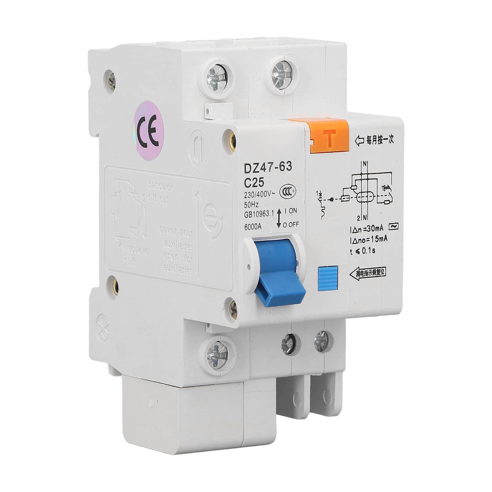 

1P+N 25A Автоматичний вимикач змінного струму Вимикач захисту від витоку на землю 230В 400В DZ47LE‑63 C25