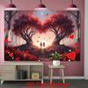 2D Valentine's Day Backdrop, Couple Silhouette with Heart Trees Background Cloth