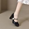 Square head Mary Jane shoes women's spring new one-word buckle shallow mouth single shoes high heels thick heel fashion shoes