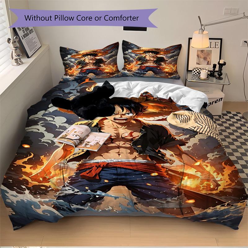 3pcs bedding set ONE PIECE Monkey D. Luffy Includes 1 Comforter + 2 Pillowcases, Without Pillow Inserts, Soft Comfortable,a0909195