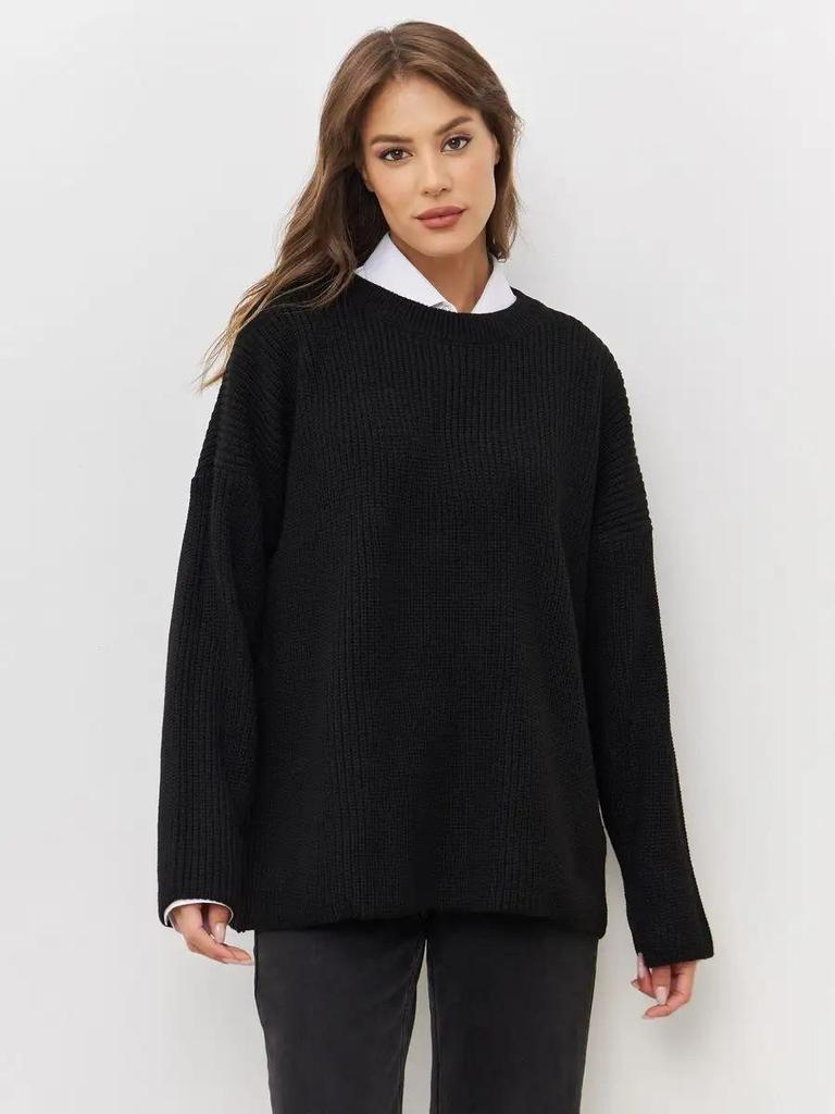 Plain Round Neck Sweater - 2024 European & American Spring/Autumn Loose Knit Pullover for Women