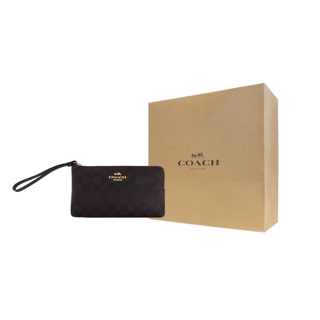 COACH Artificial Leather Clutch Small Womens Walnut Black