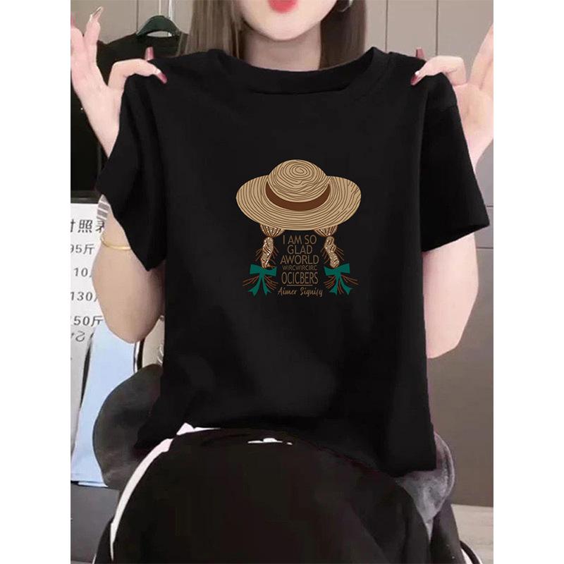 New Shoulder Pure Cotton Round Neck Short-sleeved T-shirt Women's Korean Version Fashion Versatile Foreign Style Top Bottoming Shirt Summer
