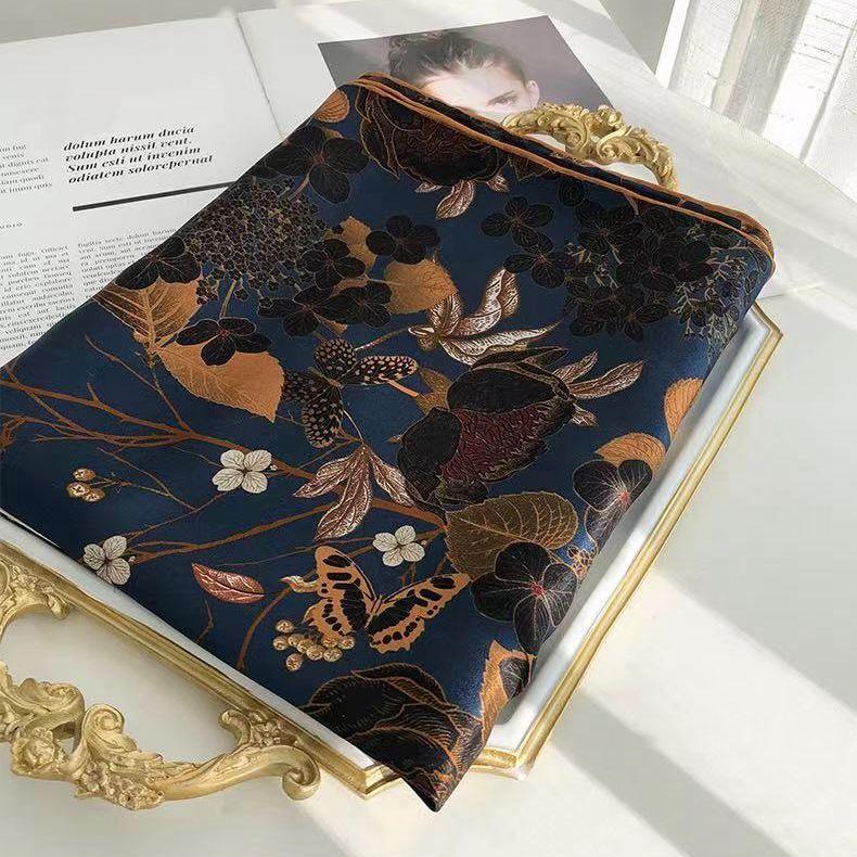 Finch On The Branch Dark Green Satin Silk Scarf Silk Women Spring And Autumn Mulberry Silk Scarf Shawl Dual-Purpose Large Square Scarf