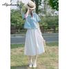 Japanese Mori Girl Summer Women White Midi Skirt High Waist Basic Casual Loose Cotton Skirt Sweet Basic Ladies' All-Match Skirts