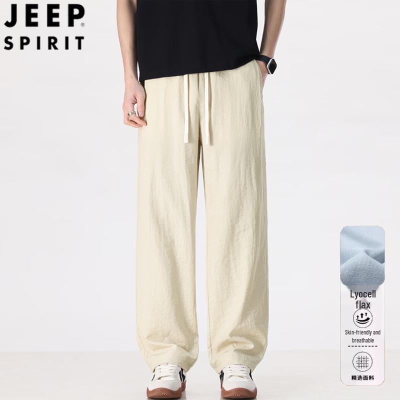 JEEP SPIRIT Men s Lyocell Linen Blend Straight-Leg Casual Pants M