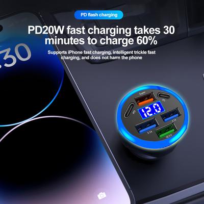 6-in-1-USB-C-Autotelefon-Ladeadapter mit Spannungsanzeige, Dual-PD, superschnell für iPhone 15 Pro Max, OPPO, Samsung, Huawei