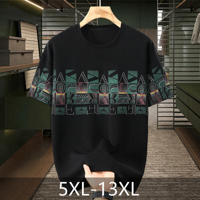 Men's Plus Size Waffle Knit Geometric Print T-Shirt – Casual Crew Neck Short Sleeve Tee (5XL-13XL)