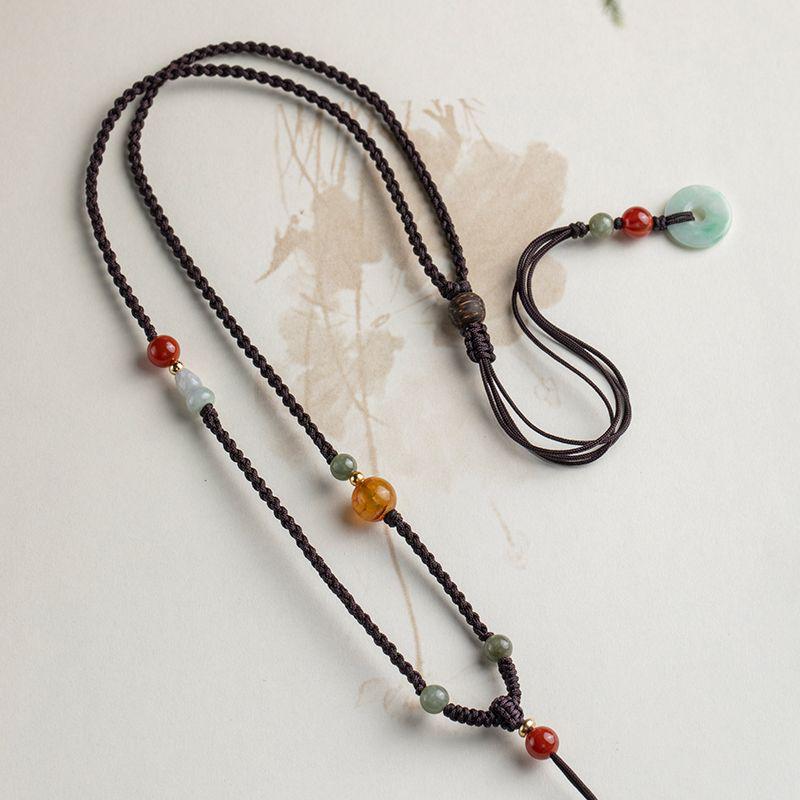 Women's Handmade Braided Jade Pendant Necklace - High-Quality, Thin Sweater Chain
