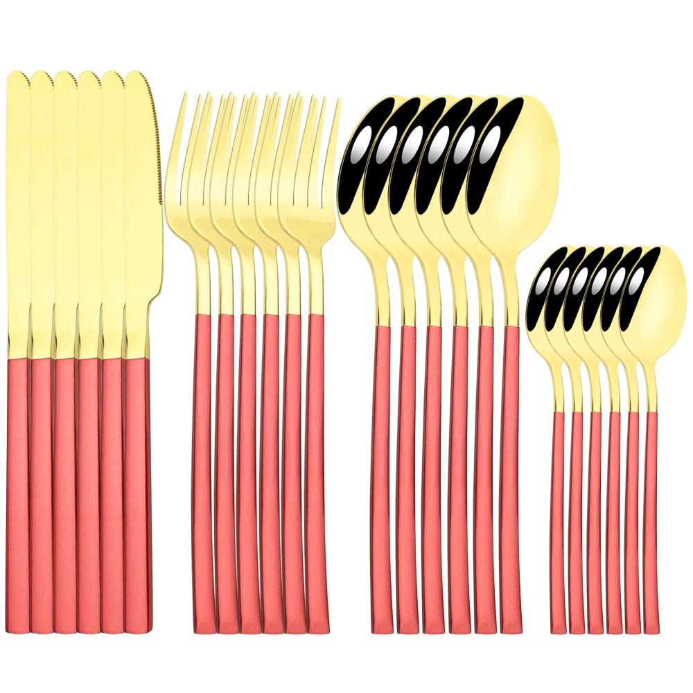 24 Pcs Black Tableware Stainless Steel Cutlery Set Forks Knives Spoons Kitchen Dinner Set Fork Spoon Knife Gold Dinnerware Set