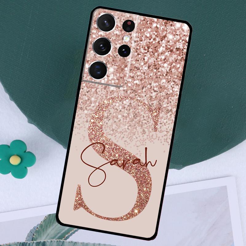 PERSONALISED Glitter name initials Case For Samsung Galaxy S24 Ultra S23 S22 S21 Plus Note 10 Note 20 S9 S10 S20 S21 FE Cover