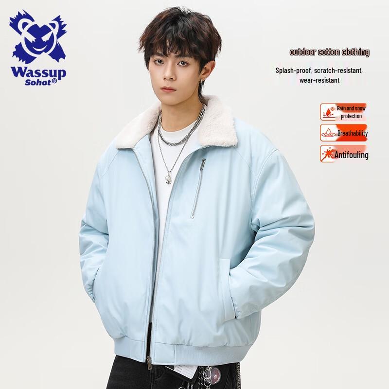 

Wassup Sohot Мужская куртка из искусственной овчины с лацканами и подкладкой, рабочая L