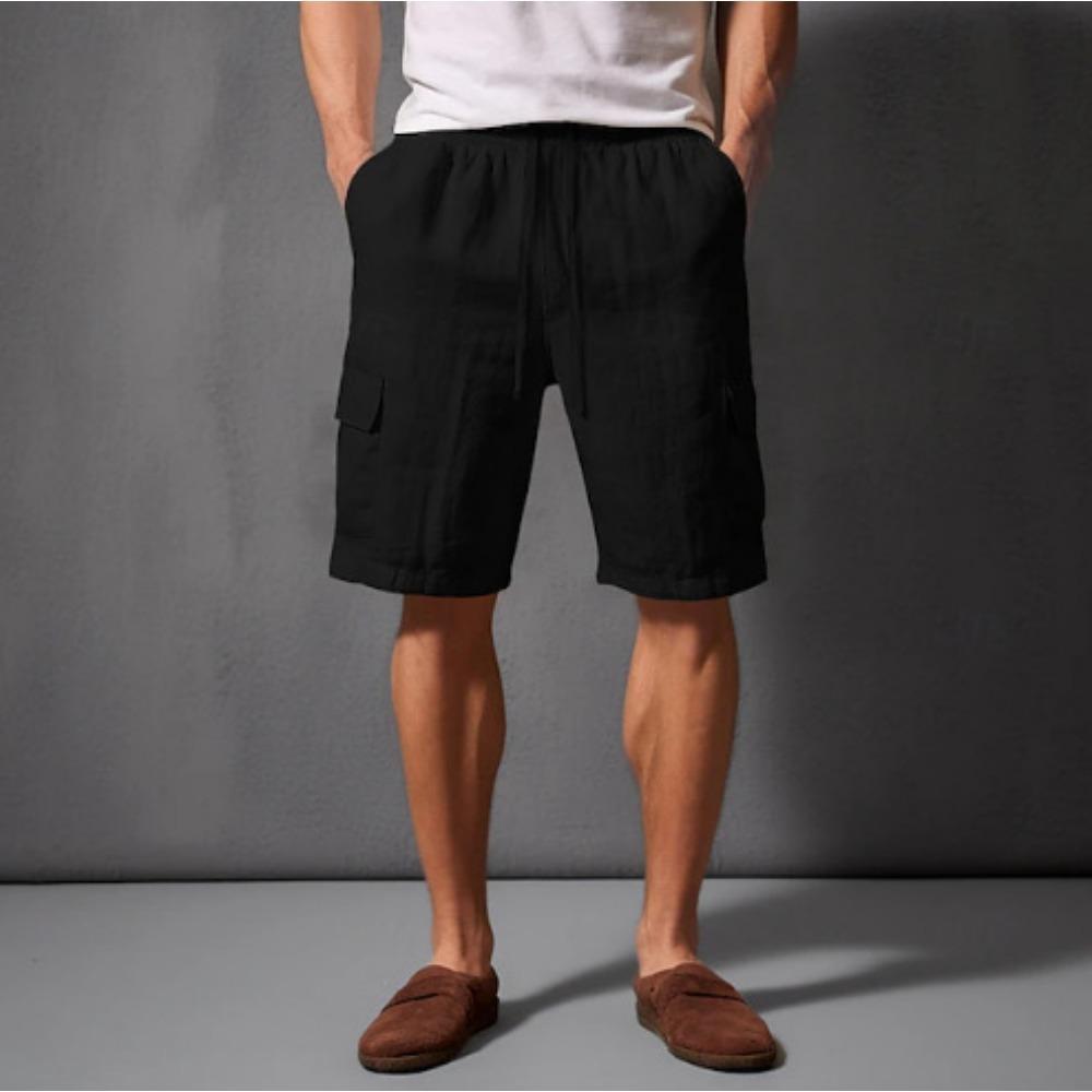 

Мужские спортивные хлопковые льняные повседневные свободные шорты Повседневные спортивные шорты с карманами Брюки S чёрный