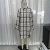 Popular European and American Spring and Autumn Knitted Long-sleeved Stand-up Collar Dress One-row Button Plaid Shirt Skirt