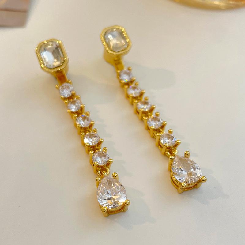 Retro European & American Zircon Long Earrings | Silver Needle 925 | Exaggerated, Simple, High-End Temperament for Women