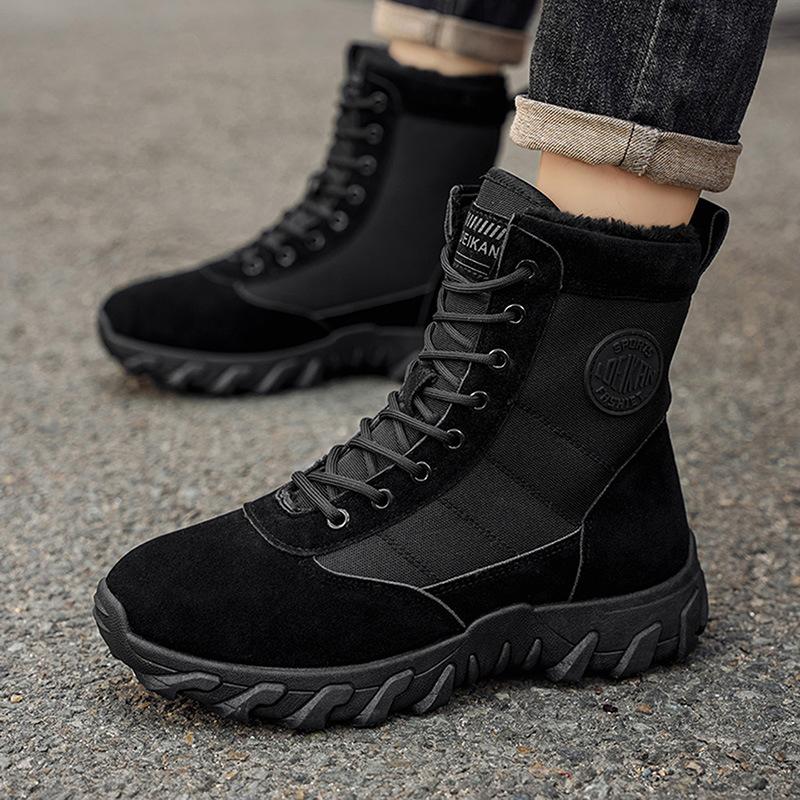 

2025 Зимняя обувь Мужские сноубутсы Высокие Водонепроницаемые Теплые Плюшевые Нескользящие Модный бренд Мужские Ботильоны Мужская Хлопковая обувь Черный Большой размер 47 39 чёрный