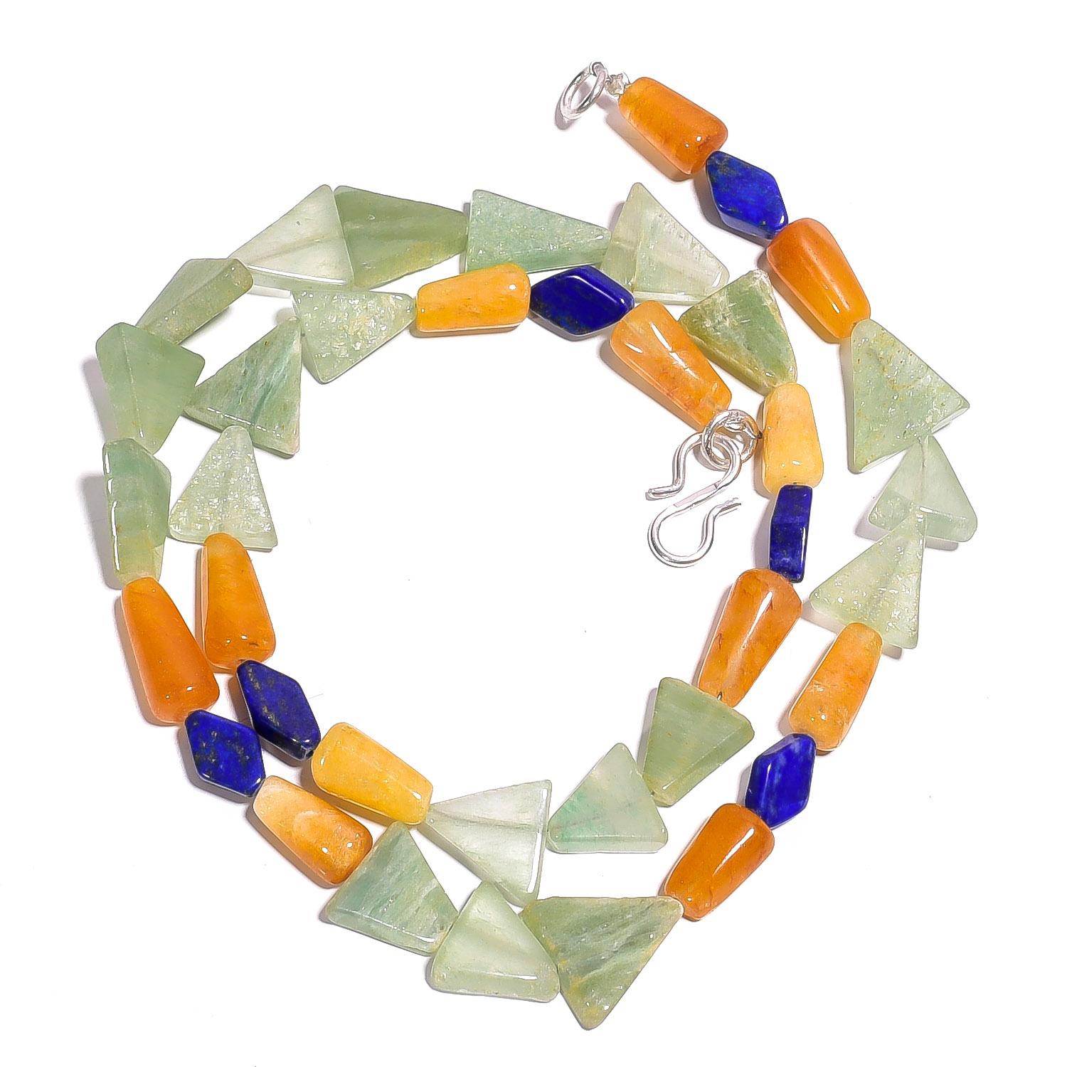 

Natural Multi Aventurine Lapis Lazuli Gemstone Smooth Beads Necklace 17 UB-4157 UB-4157