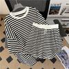 HNXC Casual Sportswear Set Women 200 Pounds, College Style Striped Color Loose and Fashionable Short-sleeved T-shirt and Shorts, A Two-piece Set