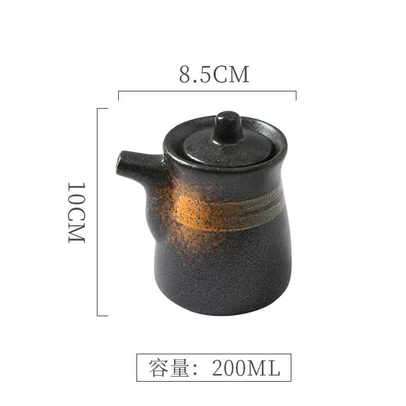 Japanese Retro Ceramic Oil Pot Household Kitchen Utensils Seasoning Pot Oil Vinegar Seasoning Bottle Kitchen Ceramic Tableware