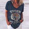 Summer V Neck Tee Shirt 3D Printing Tiger Printed Short Sleeve Top Casual Fashion Women's T-Shirt Street Harajuku Hip-Hop Female Clothes