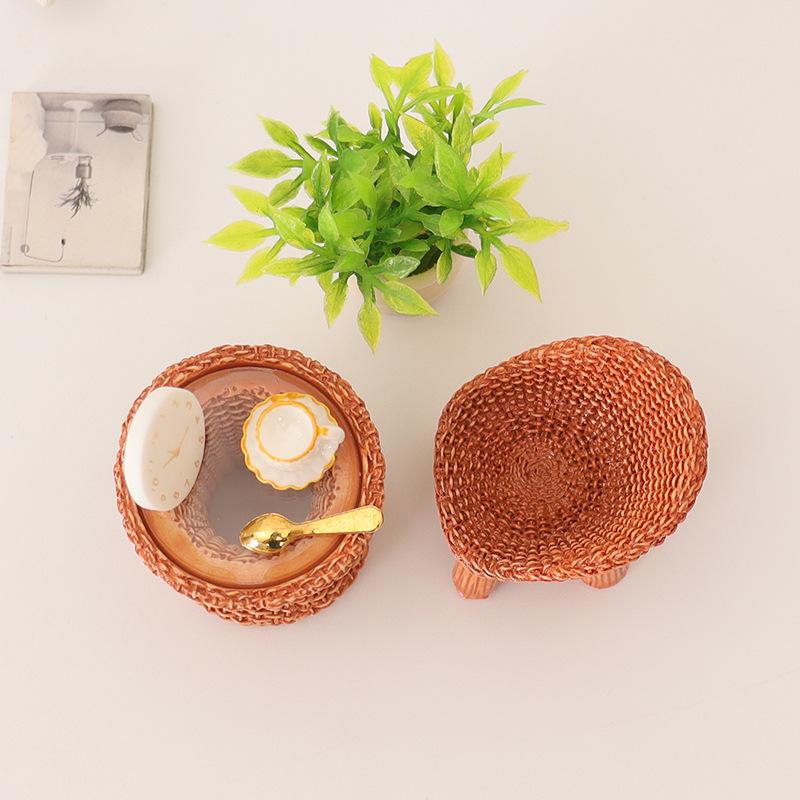 Simulation Bambus Runder Tisch Stuhl Miniatur Szene Dekoration Ornament Puppenhaus Mini Möbel Modell Handwerk Geschenk