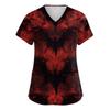 Women's V-neck Halloween Printed Short-sleeved Pocket Side-slit Protective Suit Top