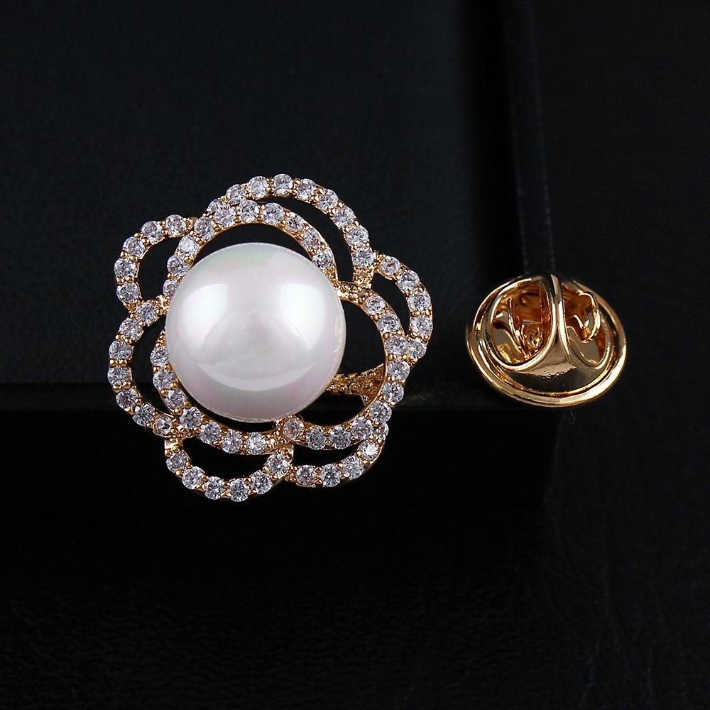 Elegant Rose Brooch with Zircon and Pearl for Women