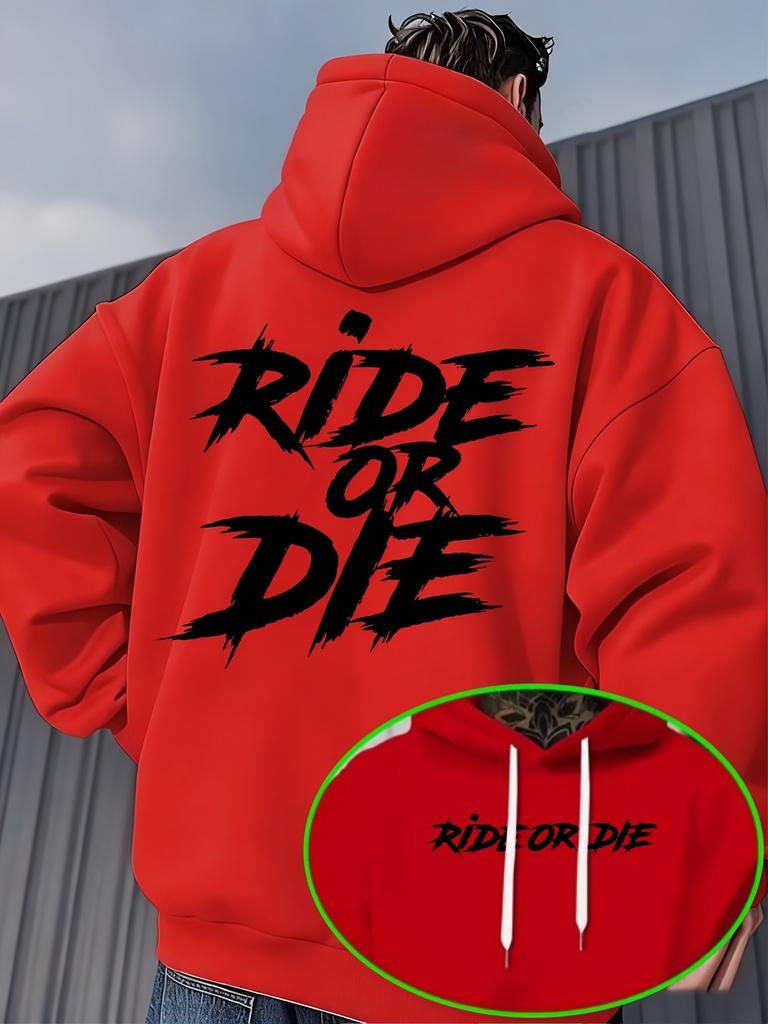 Sudadera con capucha unisex con estampado de letras "Ride Or Die" en la espalda, jersey holgado, ropa urbana americana, otoño invierno, top casual con capucha
